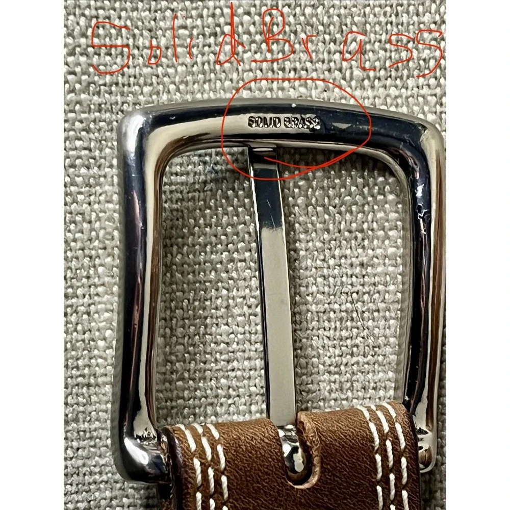 Sz 44 Duluth Trading Co Brown Leather Belt Contrast Stitching Silver Tone Buckle